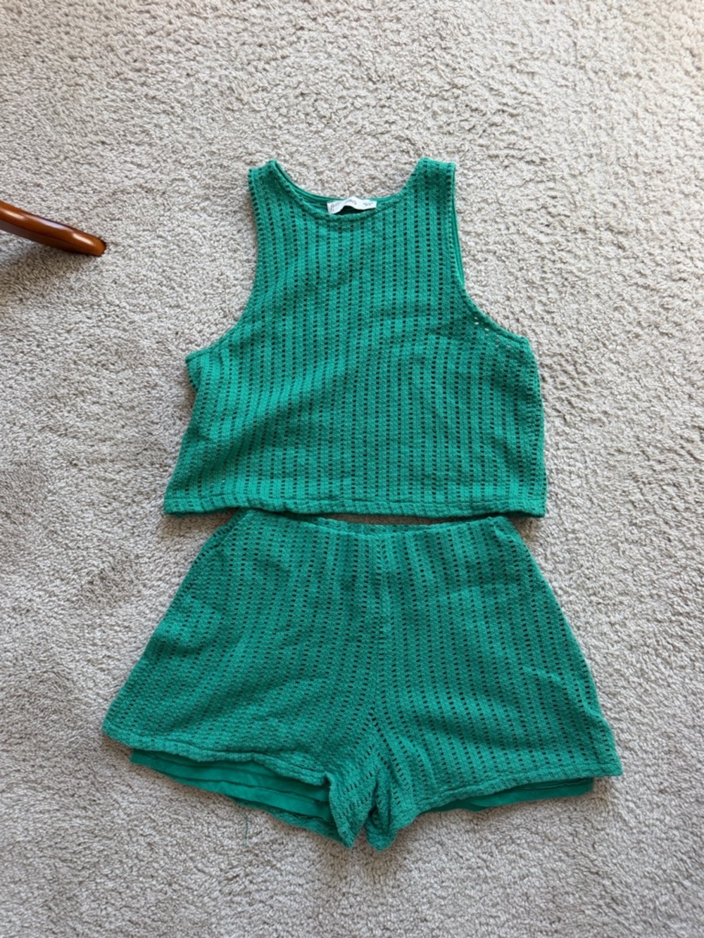 Mango Green Textured Green Shorts and Tops set size medium